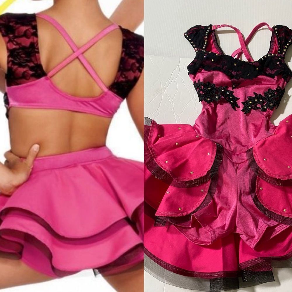 Kelle dance jazz acro lyrical costume black hot pink lace JUXTAPOSED 8218 MC